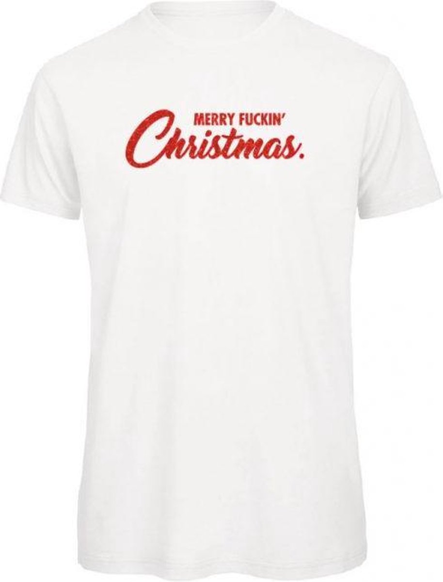 Kerst t-shirt wit XXL - Merry fuckin Christmas - rood glitter - soBAD. | Kerst t-shirt soBAD. | kerst shirts volwassenen | kerst t-shirts volwassenen | Kerst outfit | Foute kerst t-shirts